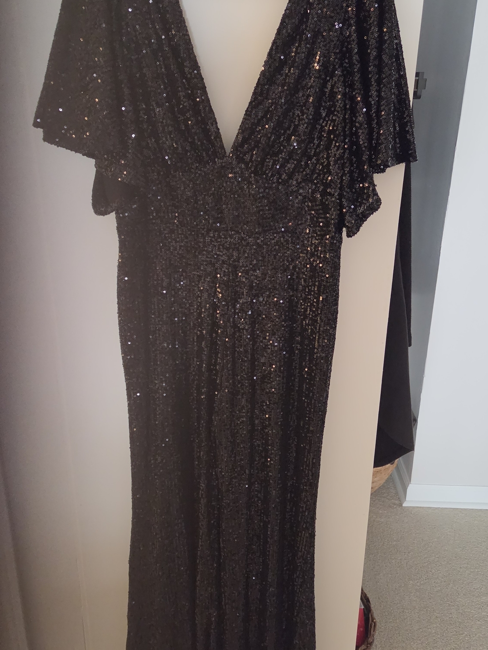 Aakaa Black Sequin Jumper with Flutter Sleeves